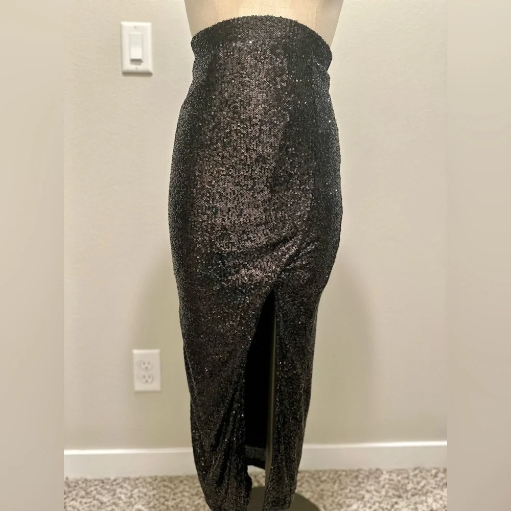 High Waisted Black Sequin Skirt